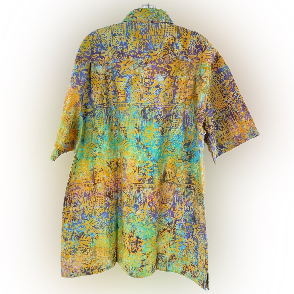 Rum Reggae Hawaiian Batik Camp Shirt "Mozambique" Saffron/Turq. Size Large NWT - Picture 5 of 16